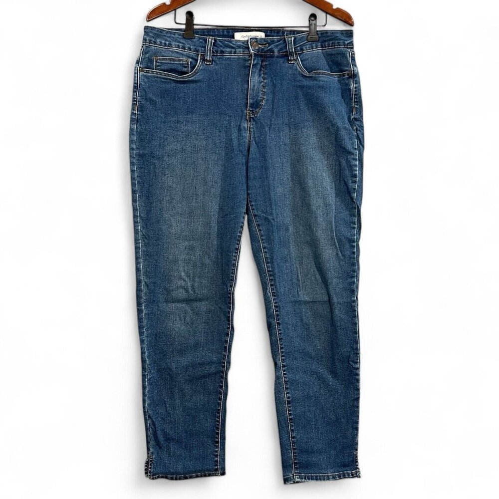 Croft and Barrow Womens Mid Rise Slim Straight Stretch Blue Jeans Size 12 Crop